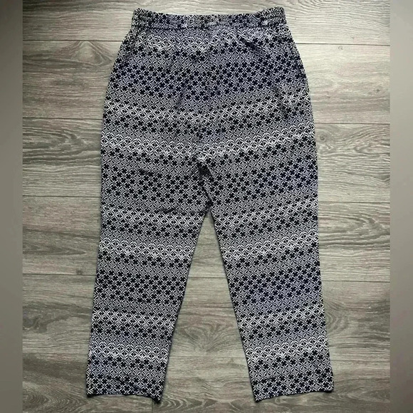 Diane Von Furstenberg 100% Silk Navy Geometric Tribal Print Drawstring Pants 6 - Picture 2 of 10